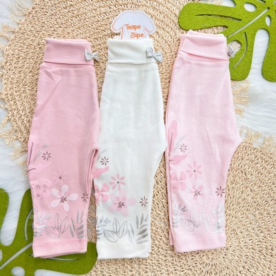 Kit 3 Calças - Flores e Plantas Prateadas - Rosa, Off White e Rose